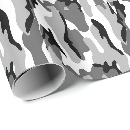 graues und schwarzes Camouflage-Umschlagpapier Geschenkpapier (Rolleneckpunkt)