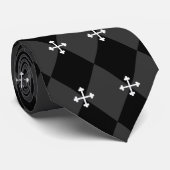 Graues und schwarzes Harlequin und gotisches Kreuz Krawatte (Gerollt)