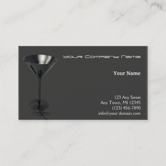 Graues und schwarzes Martini-Glas-Geschäft Visitenkarte (Vorderseite)