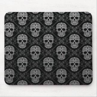Graues und schwarzes Zuckerschädel-Muster Mousepad