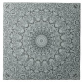 Graues und silberes Mandala-Muster Fliese (Vorderseite)