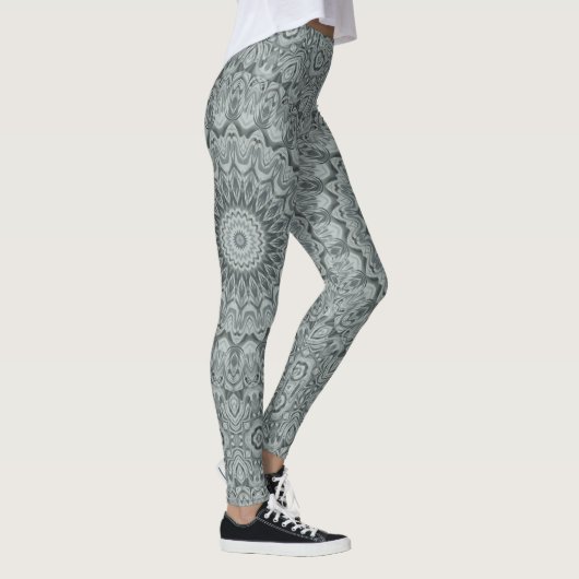 Graues und silberes Mandala-Muster Leggings (Rechts)