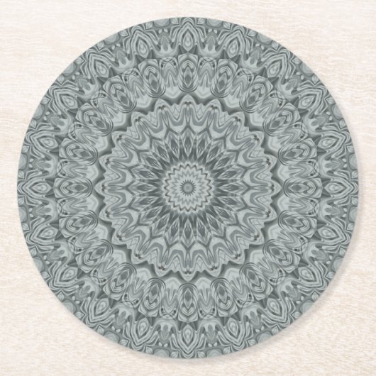 Graues und silberes Mandala-Muster Runder Pappuntersetzer (Vorderseite)