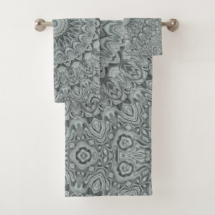 Graues und silbernes Mandala-Musterdesign Badhandtuch Set