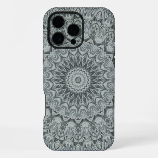 Graues und silbernes Mandala-Musterdesign iPhone Hülle (Rückseite)