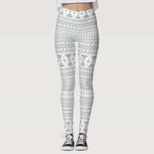 Graues und weißes aztekisches Stammes- Leggings