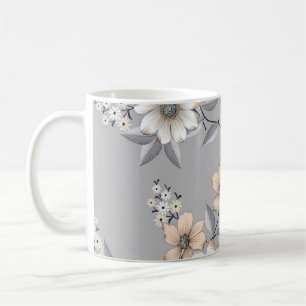 graues und weißes Blumenmuster auf grauem Hintergr Kaffeetasse
