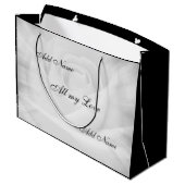 Graues und weißes Country-Chic-Gedicht Große Geschenktüte (Rückseite Schrägansicht)
