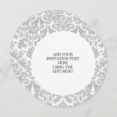 Graues und weißes, elegantes Damasketmuster Einladung (Vorne/Hinten)