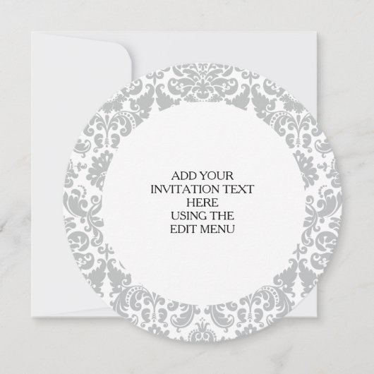 Graues und weißes, elegantes Damasketmuster Einladung (Vorderseite)