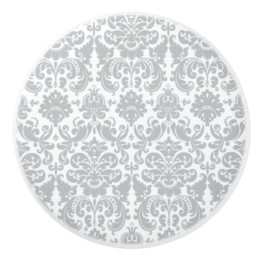 Graues und weißes elegantes Damast-Muster Keramikknauf (Vorderseite)