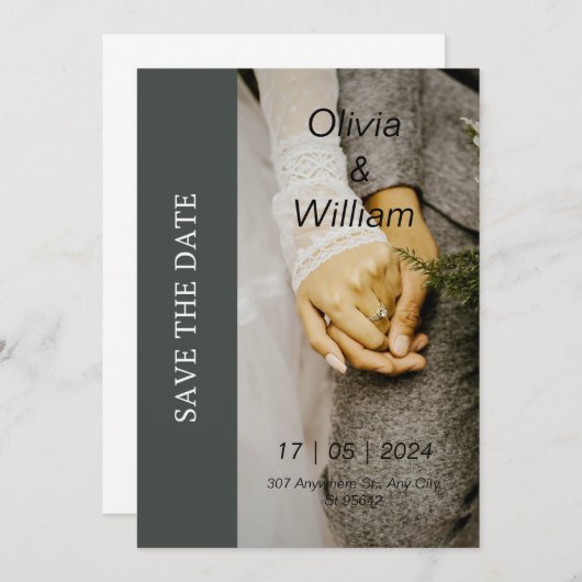 Graues und weißes Foto Einfache Save the Date Hoch Einladung (Vorne/Hinten)