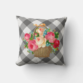 Graues und weißes Gingham Vintages Land Kissen