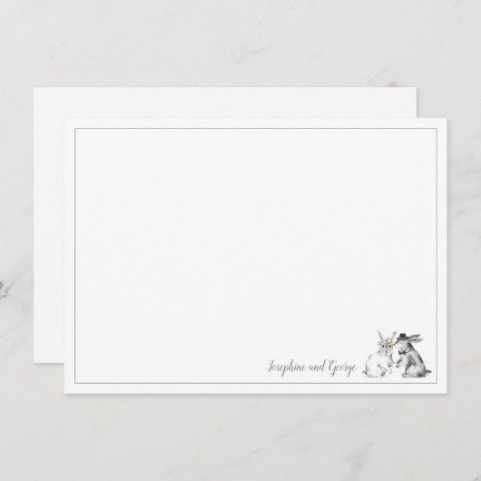 Graues und weißes Hasen Einladung (Vorne/Hinten)