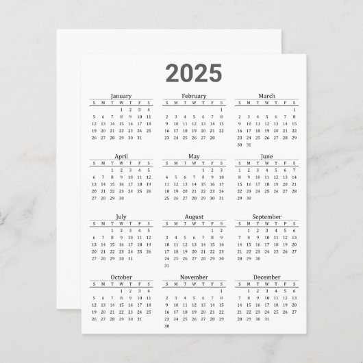 Graues und weißes Kalenderpapier 2025 für das Jahr (Vorne/Hinten)