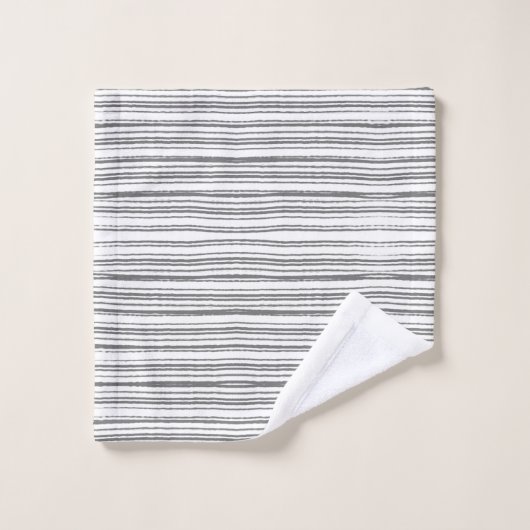 Graues und weißes, modernes Minimalistisch gestrei Badhandtuch Set (Waschlappen)