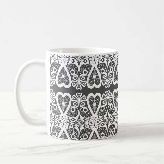 Graues und weißes Spitzenmuster Kaffeetasse (Links)