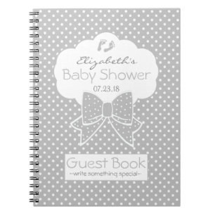 Graues und weißes Tupfen-Babyparty-Gast-Buch Notizblock