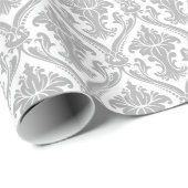 Graues und weißes Vintages Damaskusmuster Geschenkpapier (Rolleneckpunkt)