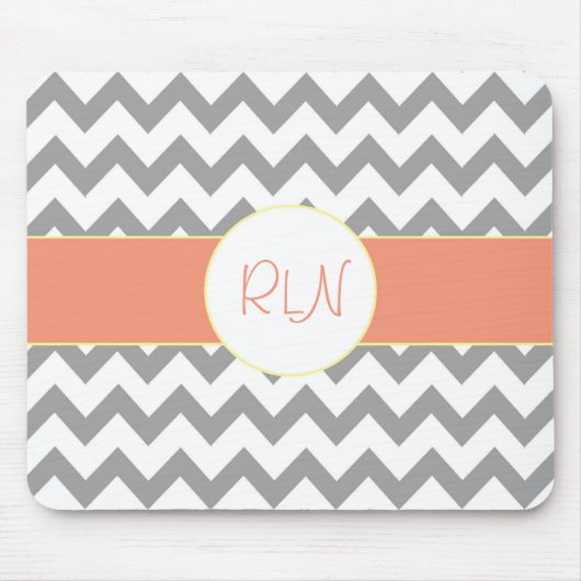 Graues und Zickzack gestreiftes Lachsmonogramm Mousepad (Vorne)