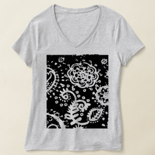 Graues verblasstes Blumenmuster Schwarzes Basic T- T-Shirt