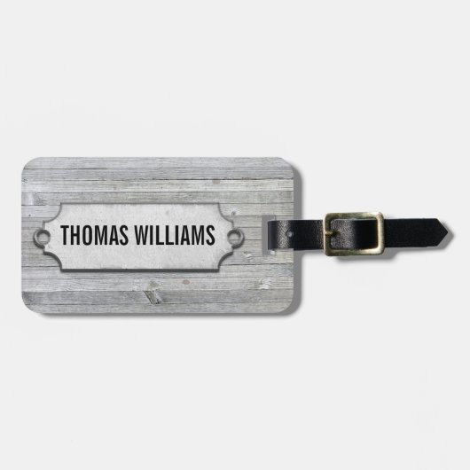 graues, verwittertes Holz mit abgeschrägtem Etiket Gepäckanhänger (Vorderseite horizontal)