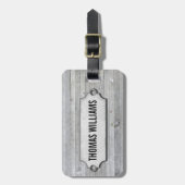 graues, verwittertes Holz mit abgeschrägtem Etiket Gepäckanhänger (Vorderseite vertikal)