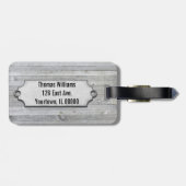 graues, verwittertes Holz mit abgeschrägtem Etiket Gepäckanhänger (Rückseite horizontal)