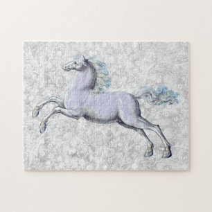 Graues Vintage-Pferd auf grauem Muster-Puzzle Puzzle