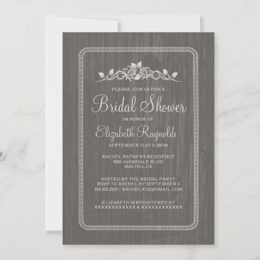 Graues Vintages Barnholz Bridal Dusche Einladungen (Vorderseite)