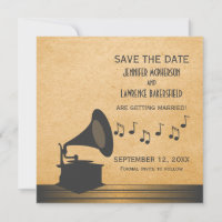 Graues Vintages Gramophon Save the Date einladen