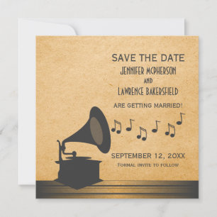 Graues Vintages Gramophon Save the Date einladen Einladung