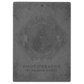 Graues Vintages Leder mit Prägung des Pferdes Klemmbrett (Rückseite)