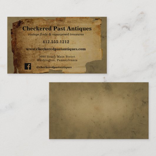 Graues, Vintages Tornpapier Antiquitär Visitenkarte (Vorne/Hinten)