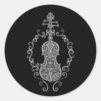 Graues Violindesign auf schwarz Runder Aufkleber