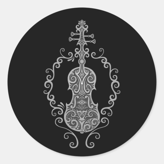 Graues Violindesign auf schwarz Runder Aufkleber (Vorderseite)