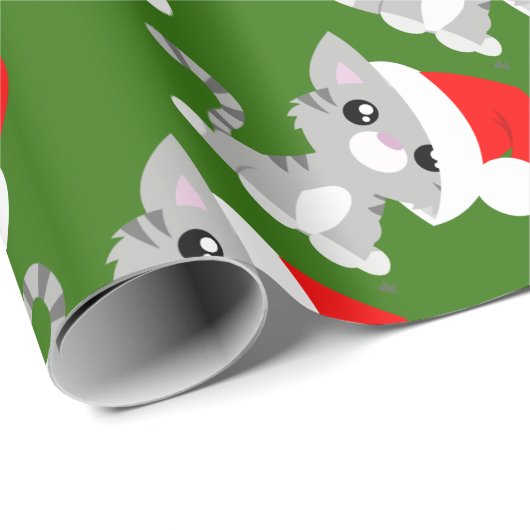 Graues WeihnachtsMiezekatze-Packpapier Geschenkpapier (Rolleneckpunkt)