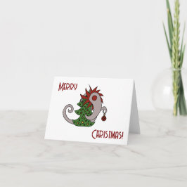 Graues Weihnachtsmonster mit einer roten Mähne Feiertagskarte