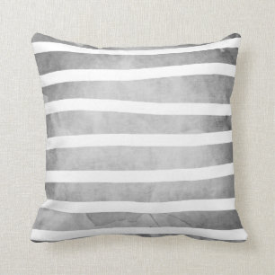 Graues Weiß-Aquarell Stripes Muster Kissen