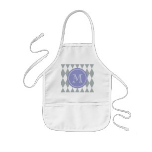 Graues Weiß-Harlekin-Muster, violettes Monogramm Kinderschürze