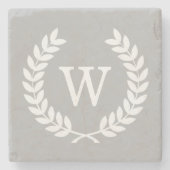 Graues Weiß Laurel Wreath Initial Monogram Steinuntersetzer (Vorderseite)