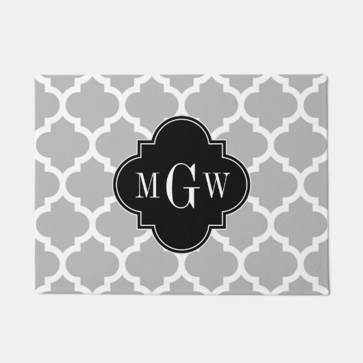 Graues Weiß Marokkanisch #5 Schwarz 3 Initialmonog Fußmatte (Vorderseite)