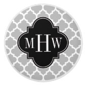 Graues Weiß Marokkanisch #5 Schwarz 3 Initialmonog Keramikknauf (Vorderseite)