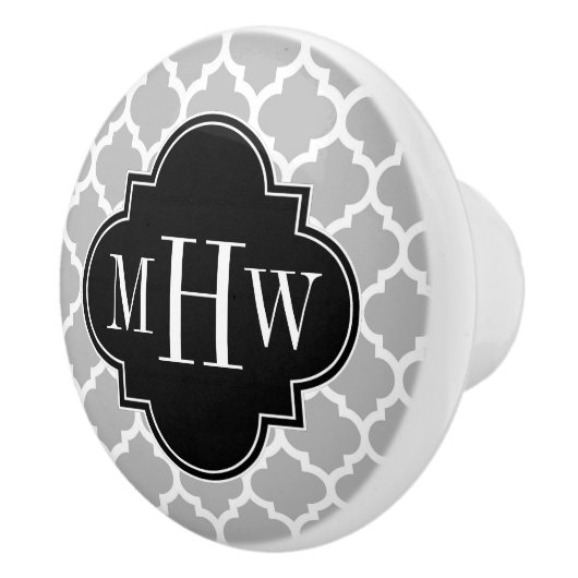 Graues Weiß Marokkanisch #5 Schwarz 3 Initialmonog Keramikknauf (Rechts)