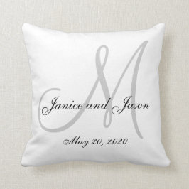 Graues Weiß-Monogramm-Hochzeit Kissen