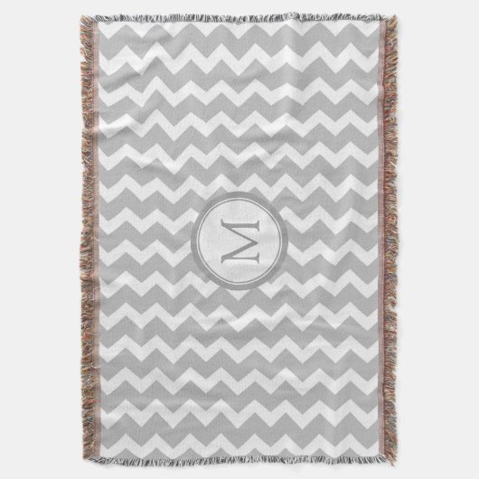 Graues Weiß-Zickzack Muster-Monogrammthrow-Decke Decke (Vorderseite Vertikal)
