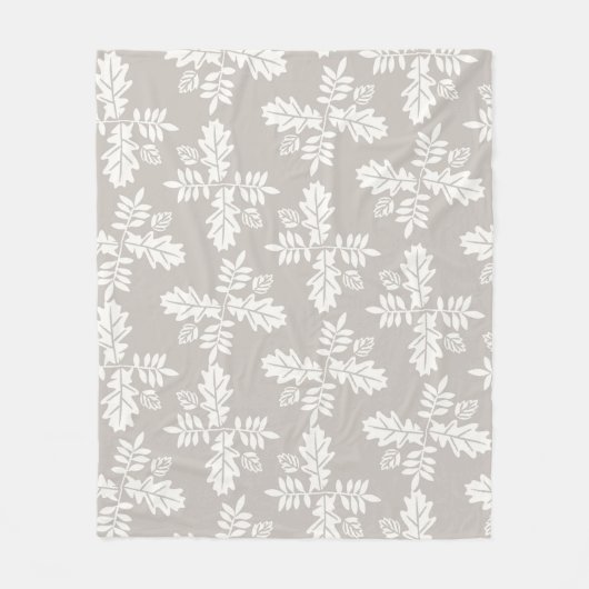 Graues, weißes Blätter Vintages Linienmuster Fleecedecke (Vorderseite)