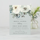 Graues, WEISSES, BLUMENWASSERFARBENES BRAUTPARTY Einladung (Stehend Vorderseite)