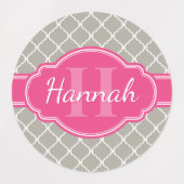 Graues weißes Gittermuster Pink Monogramm Etiketten (Design 2)