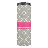 Graues weißes Gittermuster Pink Monogramm Thermosbecher (Rückseite)